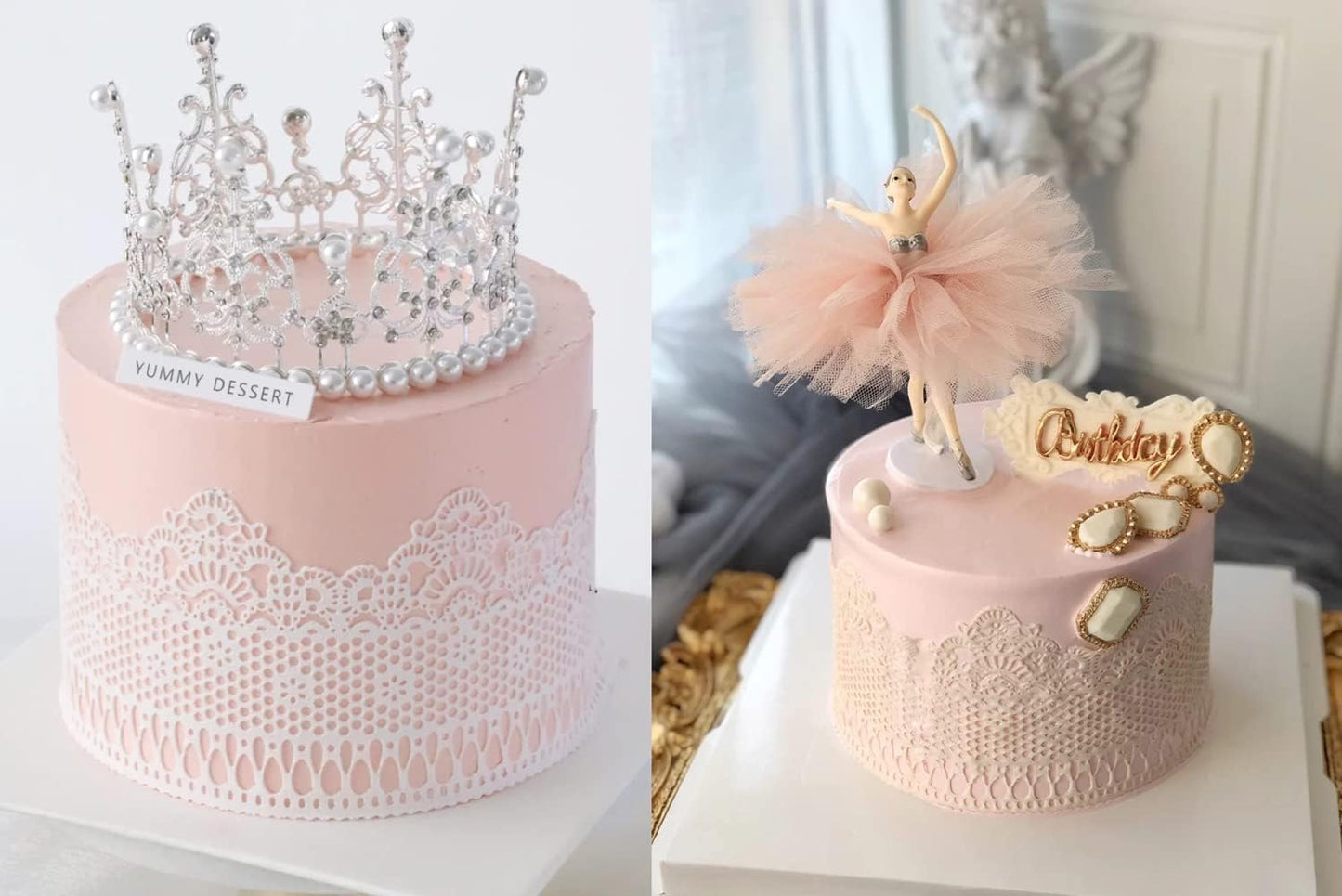 Embossing Lace Fondant Molds, Multi Circle Flowers Lace Mat Wedding Cake Decoration Tool, Rattan Shaped Cupcake Mat Silicone Molds Set of 2