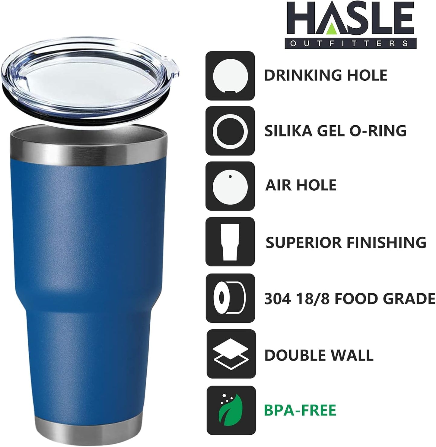 HASLE OUTFITTERS 30oz Stainless Steel Tumbler, Double Wall Vacuum Insulated Travel Mug Tumbler, Durable Insulated Coffee Mug, Gift Box Set (Dark Blue, 4)