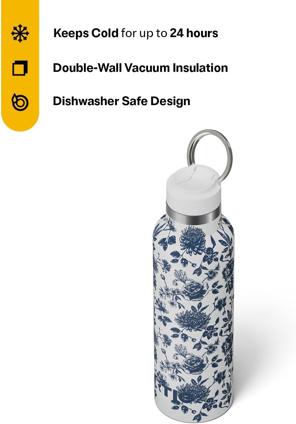 RTIC 20oz Journey Bottle Metal Stainless Steel Vacuum Insulated, BPA Free, Reusable, for Water, Hot and Cold Drinks, Travel, Sports, Camping, Blue Bouquet