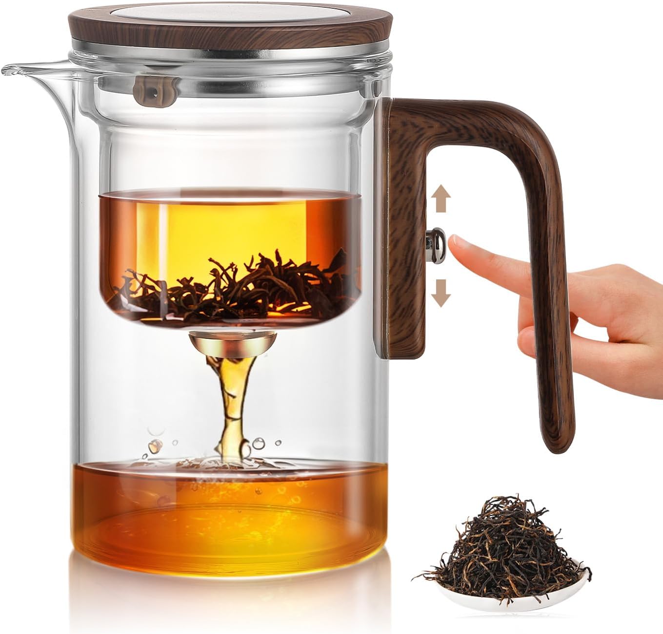Enchanti Tea Pot, Magic Glass Teapot with Strainer,Magnetic Water Separation with Infuser -800ml/27.1oz