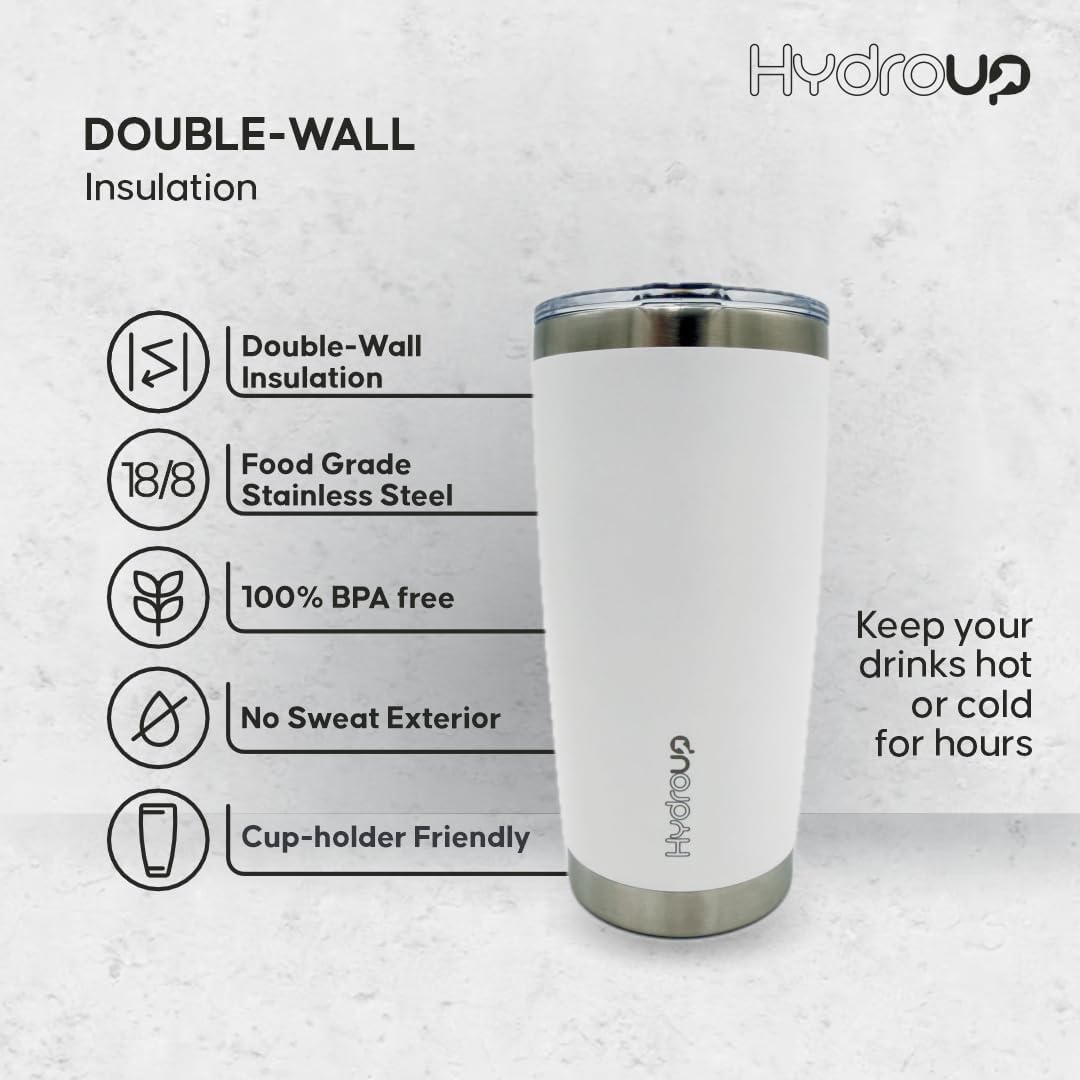 20 oz Tumbler Cup | Stainless Steel Insulated Coffee Mug with Lid | Coffee Travel Mug & Iced Coffee Cup | Leakproof Coffee Tumbler | BPA-Free Insulated Tumblers (White)