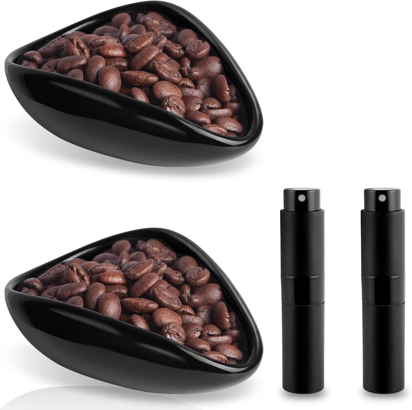 Coffee Bean Dosing Cup and Spray Bottle Set - Ceramic Espresso Accessories Kit, 8ml Static Reducing Sprayer for Camping, Gym, Home Use | Barista-Approved Dosing Tools (Black, 2)