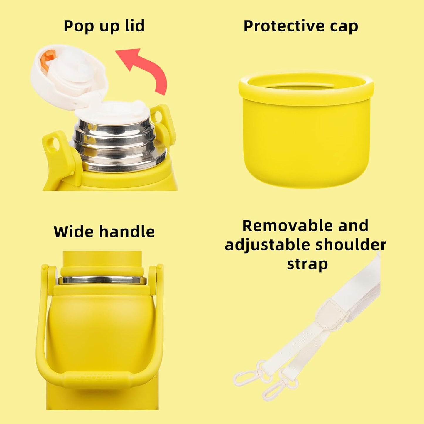 BJPKPK Insulated Thermos Water Bottle with Handle and Lid 27oz Stainless Steel Water Bottles Double Wall for Cold and Hot Beverages,Yellow