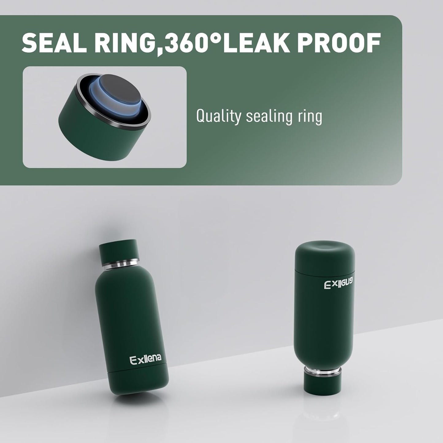 Small Water Bottle 12oz with Clip, Double Wall Stainless Steel Vacuum Small Insulated Water Bottle Keeps Drinks Cold 24 Hrs/Hot 12 Hrs for Kids Handbag School BPA Free (Emerald Green)