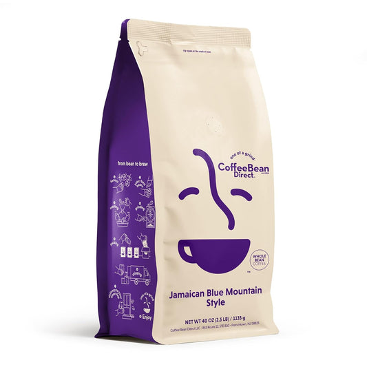Coffee Bean Direct Jamaican Blue Mountain Style, Whole Bean Coffee, Light Roast, 2.5 Pound Bag (Pack of 1)