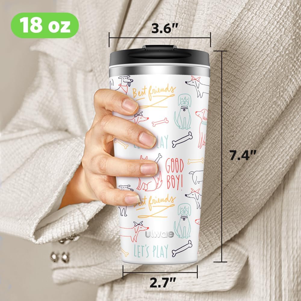 Insulated Coffee Mug with Ceramic Coating, 18oz Travel Mug with Leak-proof Lid, Vacuum Double-wall Tumbler, Stainless Steel Thermal Cup for Tea, Hot Cocoa, Cold Beverage, Ice Drinks