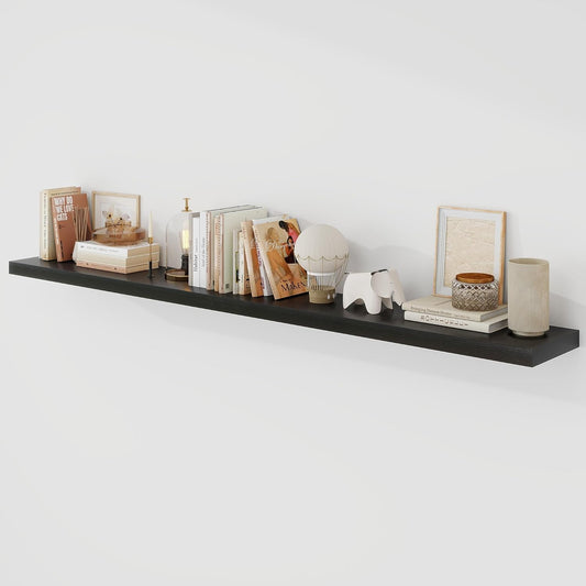 72 Inch Floating Shelves, 9.3" Deep Floating Shelf Wall Mounted, 72" Wall Shelves, Rustic Deep Bookshelf, Large Display Shelves & Storage Shelves for Bedroom, Living Room, Black, Set of 1