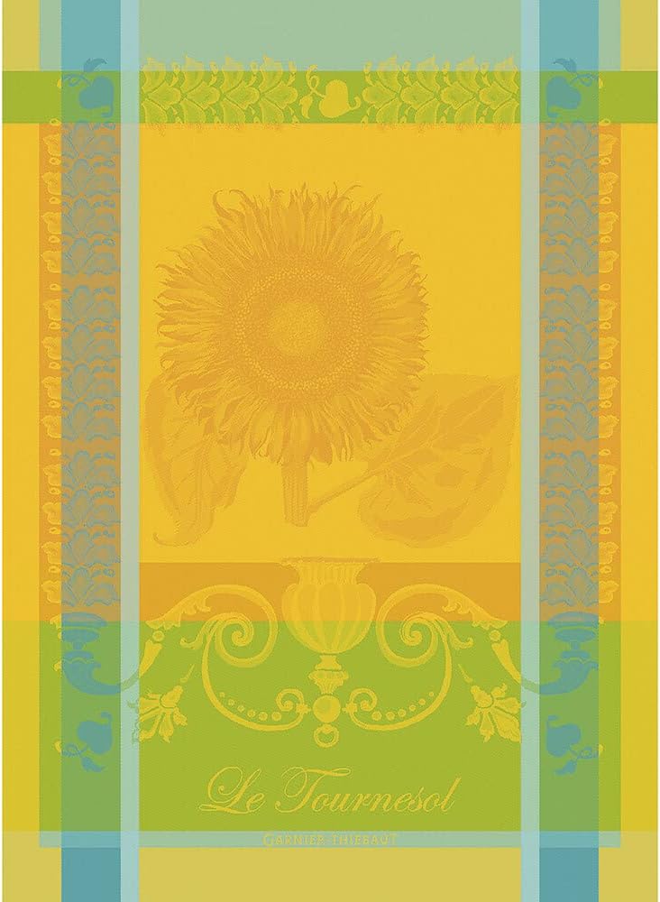 Garnier Thiebaut Le Tournesol Soleil (The Yellow Sunflower) French Kitchen Towel 22"x30", Cotton, Jacquard