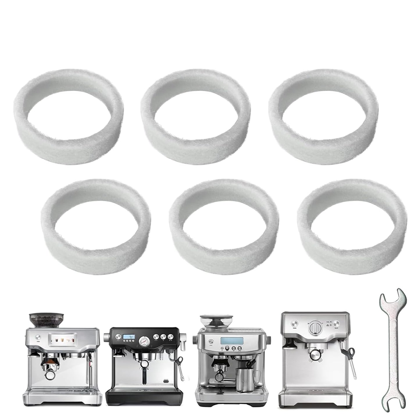 6-Piece Felt Washer Replacement for Breville Espresso Machine Grinders - Compatible with BES870/BES878/BES880/BES980/BCG820 Models, Espresso Grinder Felt Ring Eiranoly