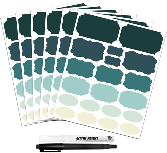 Labels for Food Containers 120Pcs Removable Waterproof Write-on Kitchen Label Stickers for Jars Bottles Bins and Home Storage Organization with 2 Markers, Colored Chalkboard Pantry Labels in 5 Sizes
