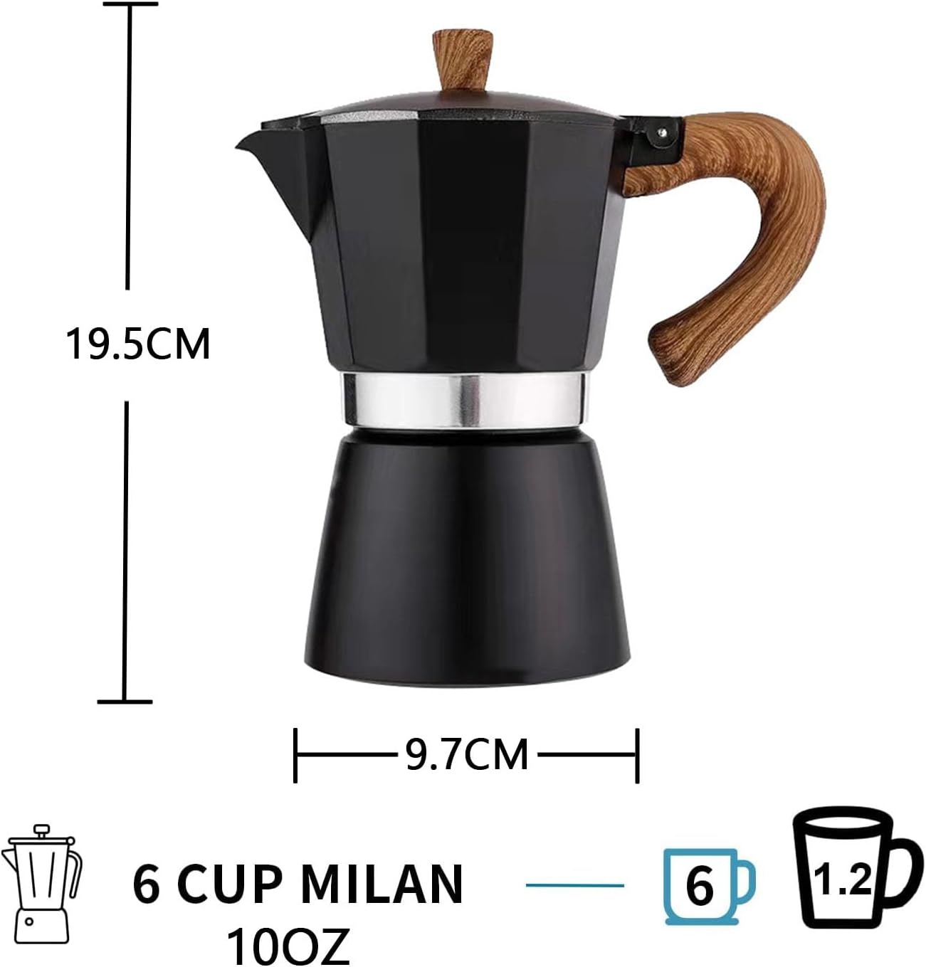 AIFUSI Moka Pot, Italian Coffee Pot 6 Cup/10 oz Stovetop Espresso Maker Stovetop Camping Manual Cuban Coffee Percolator Machine Italian Espresso Greca Coffee Maker Brewer Percolator