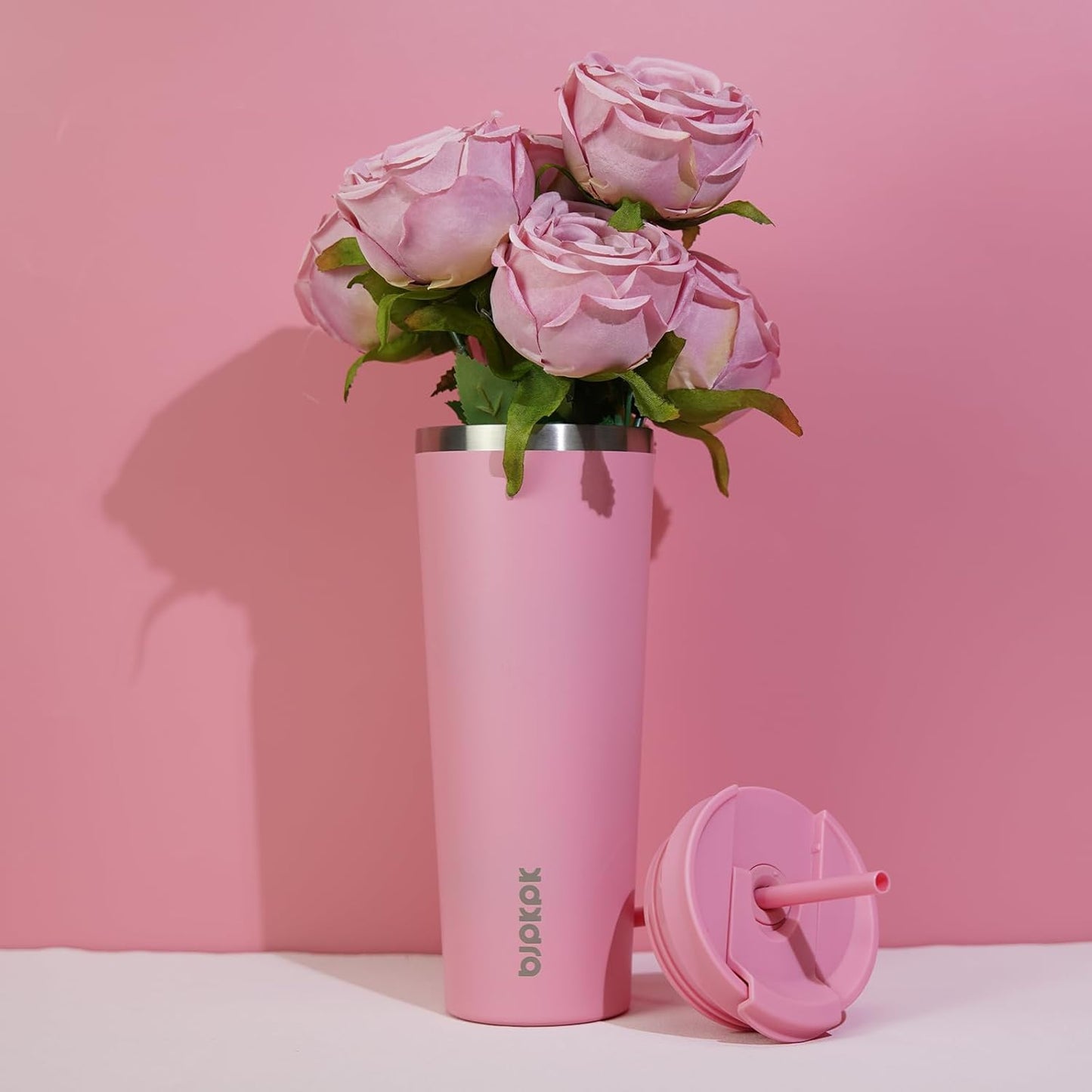 BJPKPK 18oz Tumbler With lid And Straw Stainless Steel Travel Coffee Mug Insulated Tumblers Cups,Light Pink