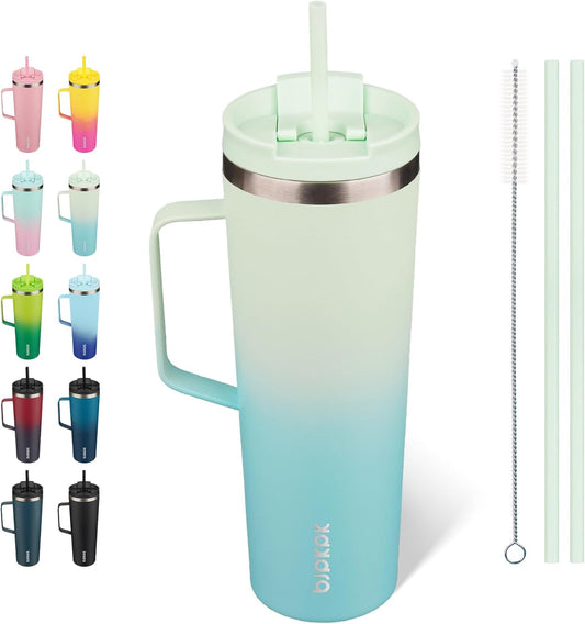BJPKPK Insulated Tumbler with Handle, 30oz Insulated Tumblers with Lid and Straw, Stainless Steel Metal Water Bottles, Coffee Travel Mugs, Cups, Mint