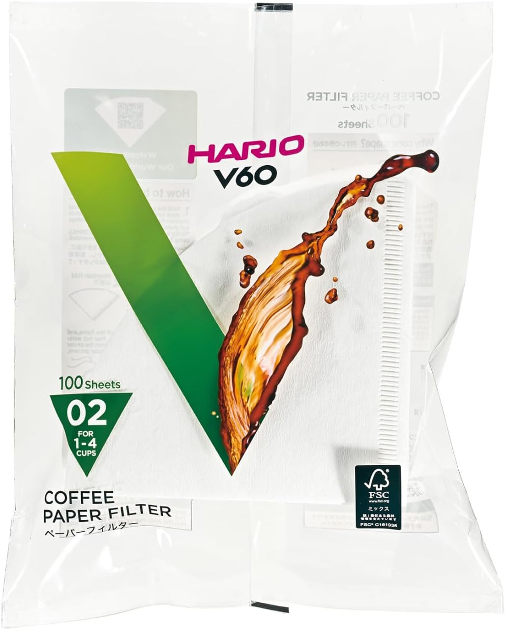 Hario V60 Paper Coffee Filter, Size 02, White, 100ct