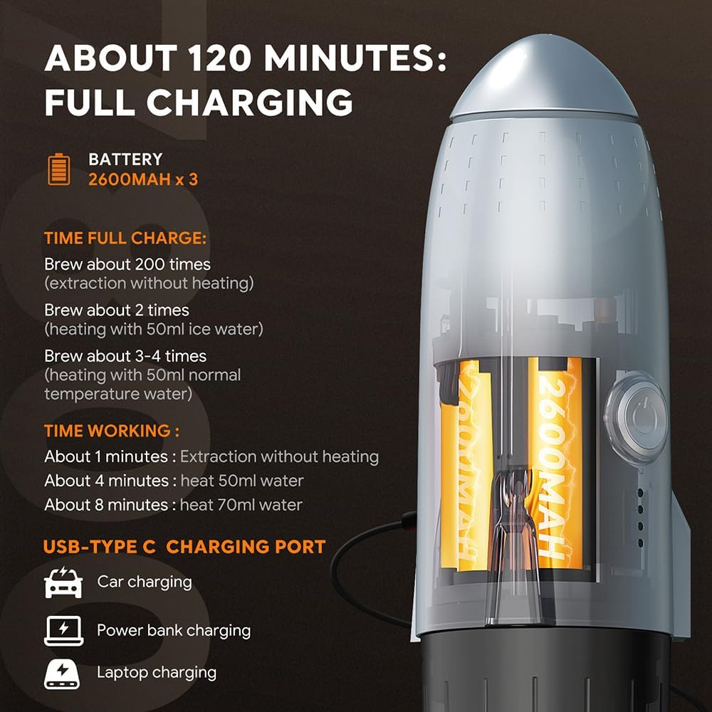 3 in 1 Portable Espresso Machine On the Go, Self-Heating Electric Espresso Maker, 19 Bar Mini Coffee Maker For Travel Camping & Hiking For Ground Coffee & N ESPRESSO/DolceGusto Pod, Bright White