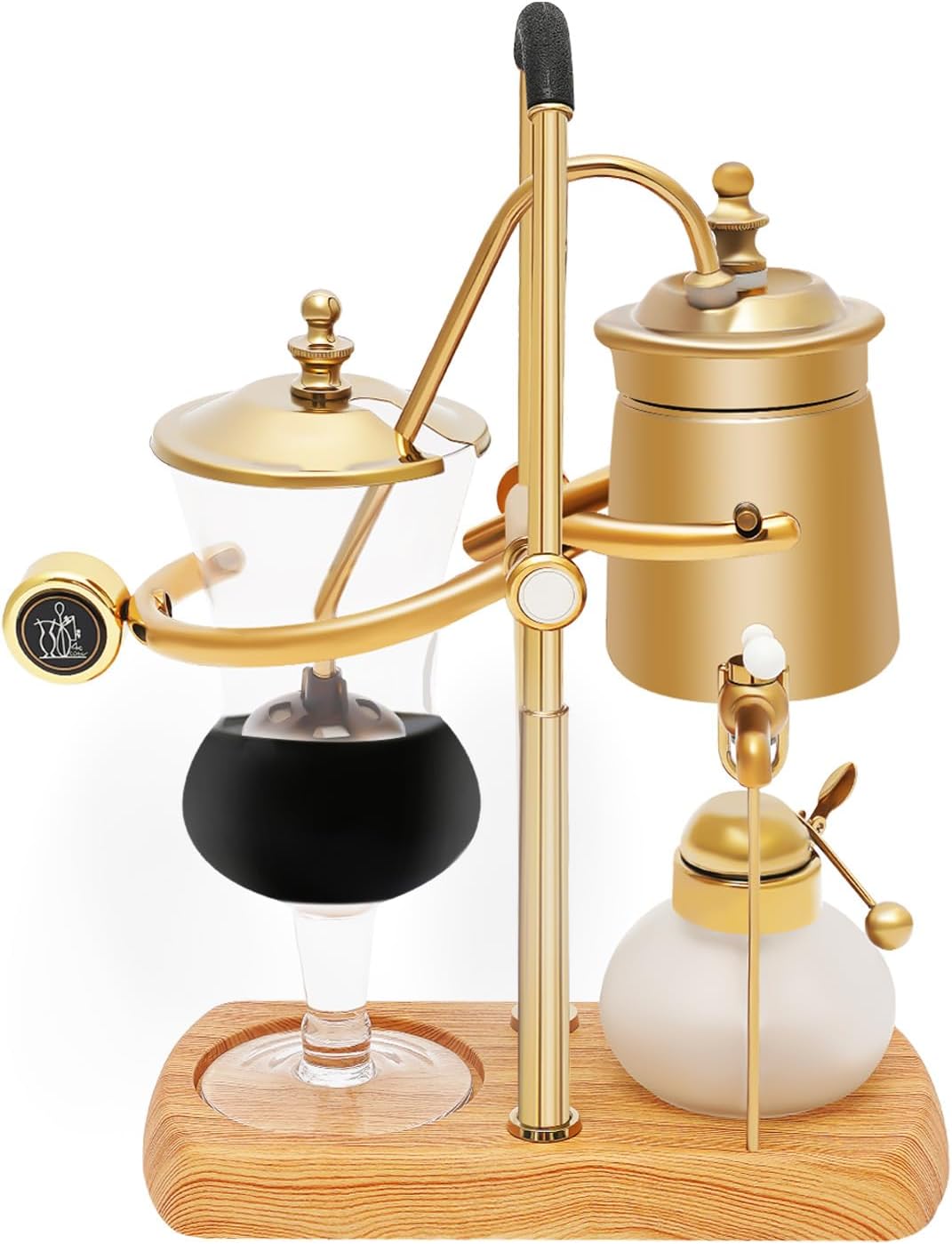 Belgian Syphon Coffee Maker, Belgian Belgium Royal Family Balance Syphon Siphon Coffee Maker Vacuum Brewing System w/Measuring Cup & lcohol Burne, Classic Gold