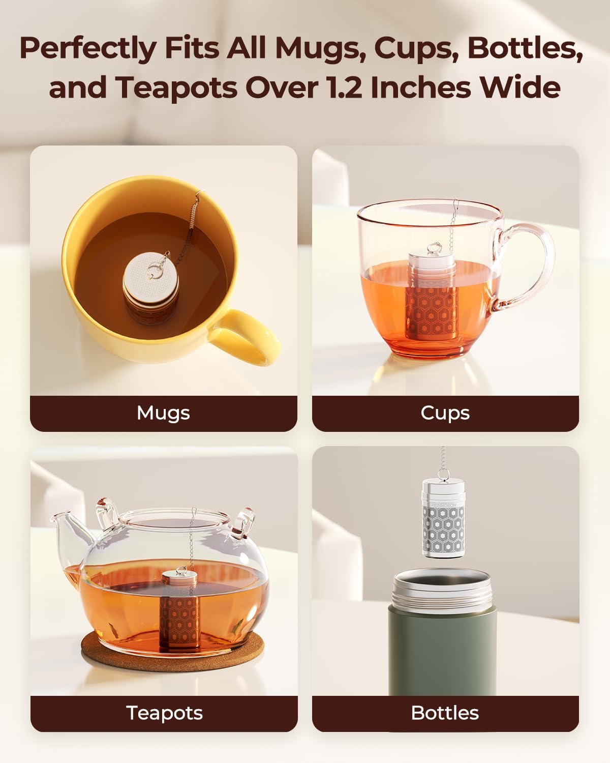 Reinmoson Mini Tea Strainers for Loose Tea, Extra Fine Mesh Tea Infuser, 304 Stainless Steel & Updated Slim Threaded Lid, Loose Leaf Tea Steeper for Black Tea, Rooibos, etc