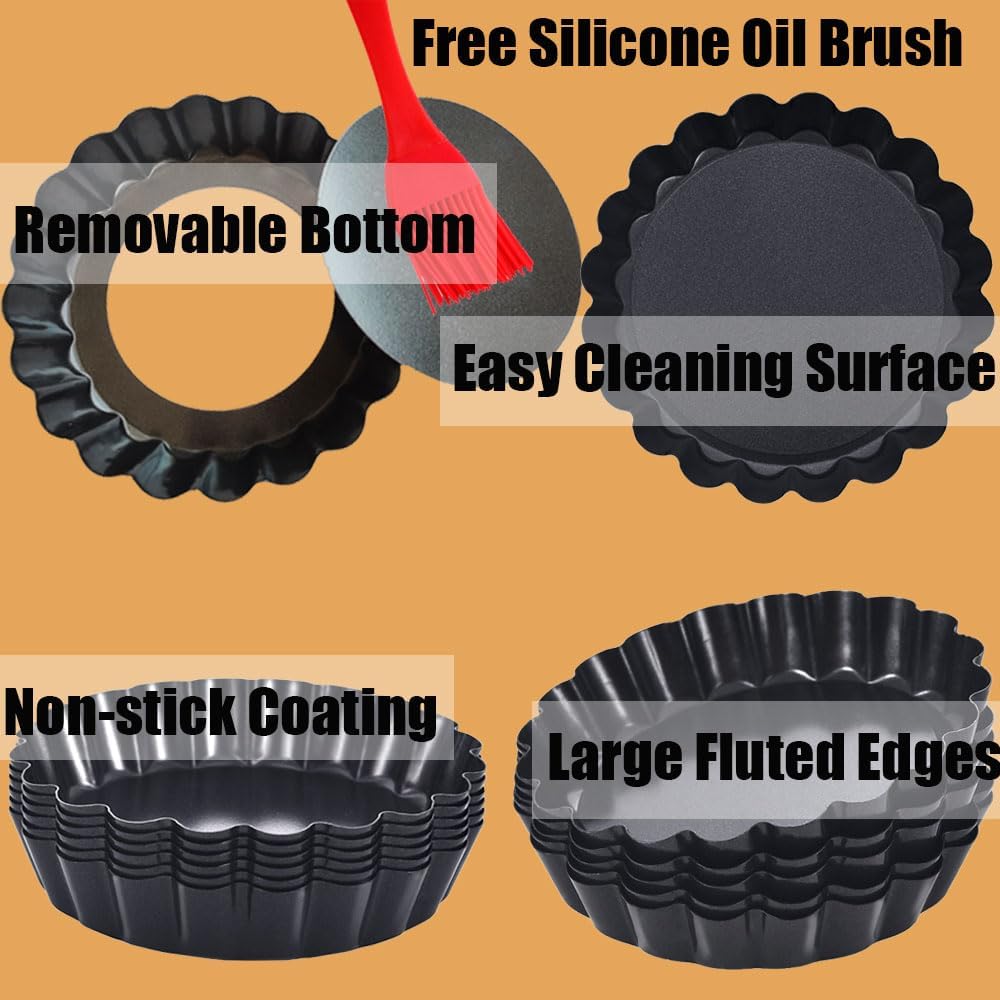 DATANYA 12Packs Mini Tart Pans 4 Inch Tart Pan Removable Bottom Round Nonstick Quiche Pan, Heavy Duty Fluted Side for Pies, Mousse Cakes, Dessert Baking