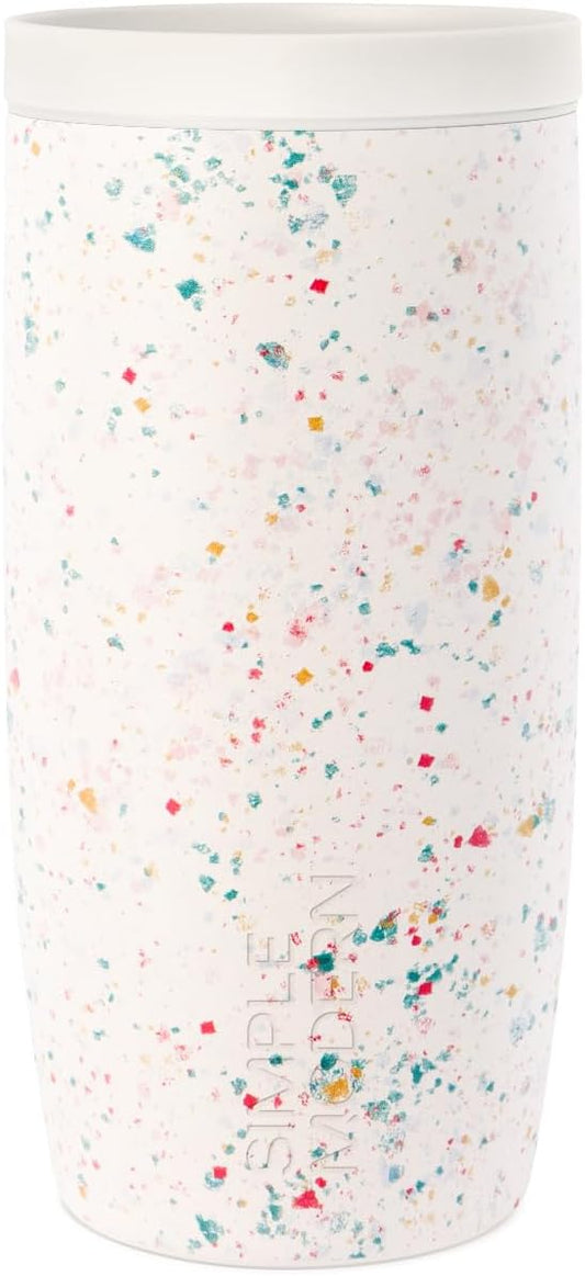 Simple Modern Travel Coffee Mug Tumbler with 360° Lid | Ceramic-Lined Insulated Stainless Steel Cold Brew Iced Coffee Cup Thermos | Gifts for Women Her Him | Voyager Signature | 16oz | Cream Terrazzo