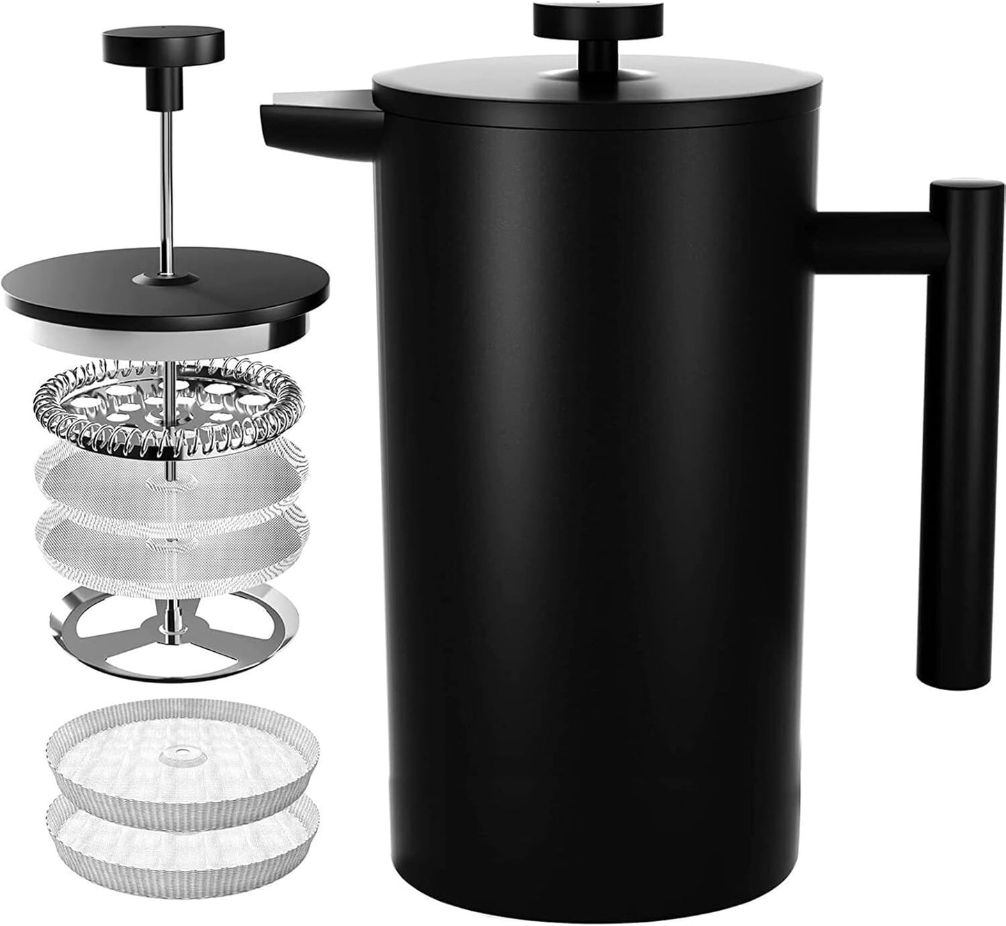 French Press Coffee Maker,Stainless Steel Double Wall Insulated Coffee Press 34 oz,4-8 Cups, Portable Hot Cold Brew Teapot Cafetera for Coffee Bar Accessories Kitchen Camping (Black,34oz)
