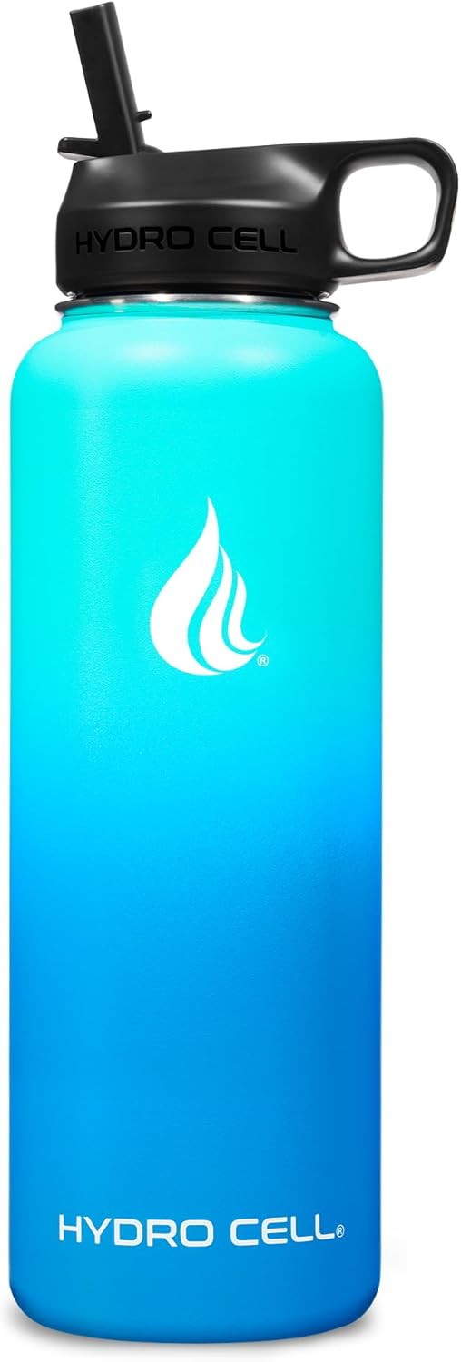 HYDRO CELL Stainless Steel Insulated Water Bottle with Straw - For Cold & Hot Drinks - Metal Vacuum Flask with Screw Cap and Modern Leakproof Sport Thermos for Adults (Teal/Blue 40oz)