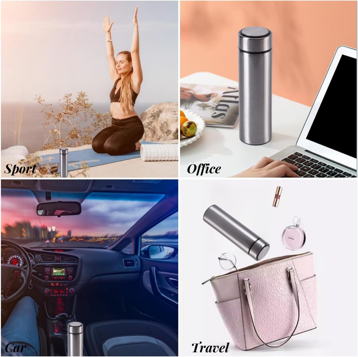 Insulated Water Bottles- Vacuum Tumbler for Coffee, Tea and Drinks with Stainless Steel Infuser - 15 oz Tea Thermo Travel Bottle/Keeps Drinks Hot or Cold for Hours/Gift Packing (Silver)