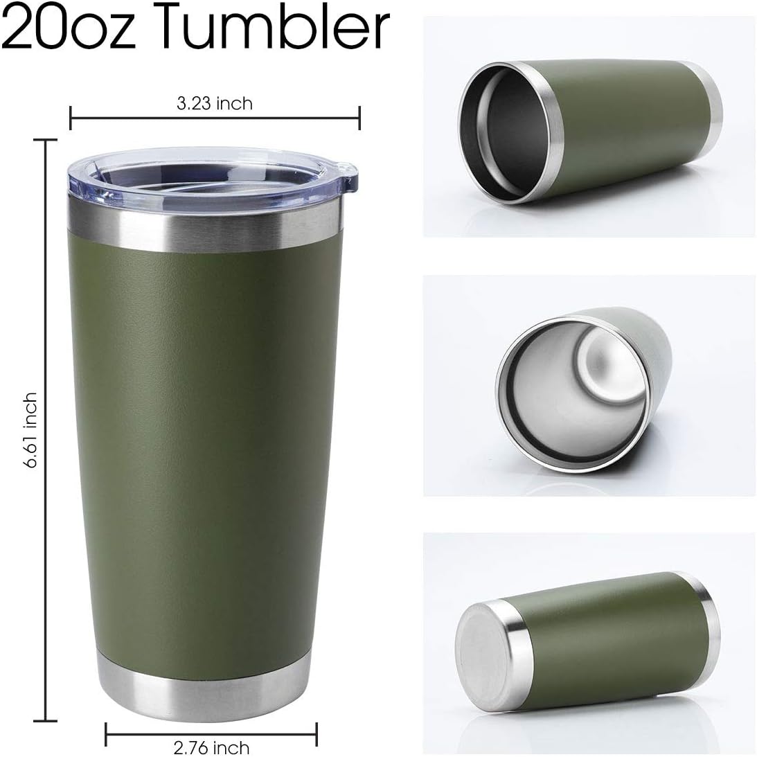 HASLE OUTFITTERS 20oz Stainless Steel Tumblers Bulk, Insulated Travel Cup with Lid, Double Wall Vacuum Coffee Mug for Cold & Hot Drinks 4 Pack, Army Green