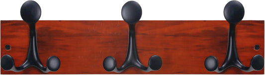 SKOLOO 17-Inch Cherry Wood Coat Rack Wall Mount with 3 Triple Hooks - Ideal for Family Entrances, Classrooms, and Pet Supplies Storage - Perfect Coat Hooks for Wall