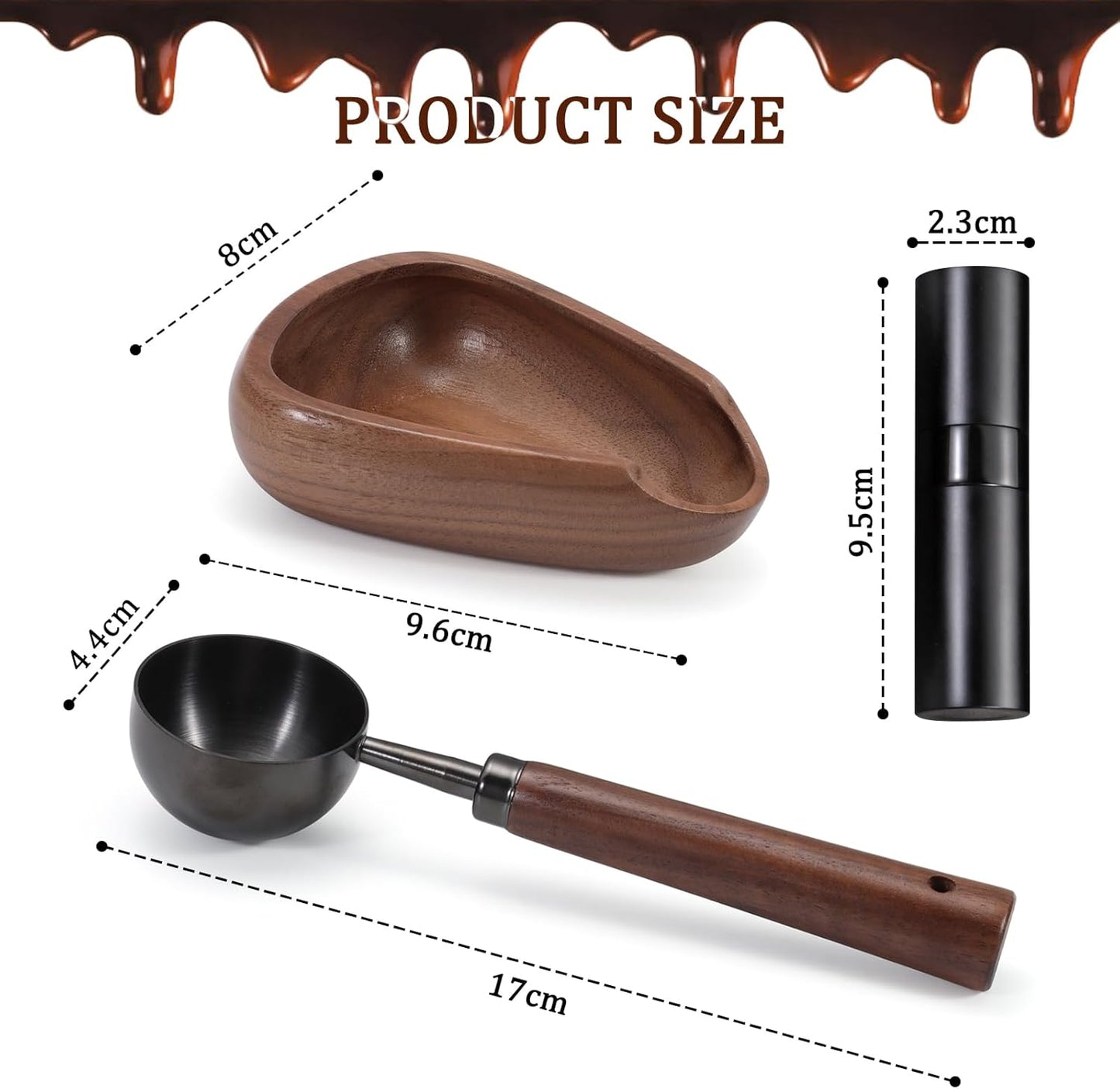 3pcs Coffee Bean Dosing Cup Set with Gift Box, Dosing Walnut Wood Cups Stainless Steel Spoon Portable Spray Bottle Static Reduction Precise Measuring for Espresso Tea Coffee Bar Accessories Kit