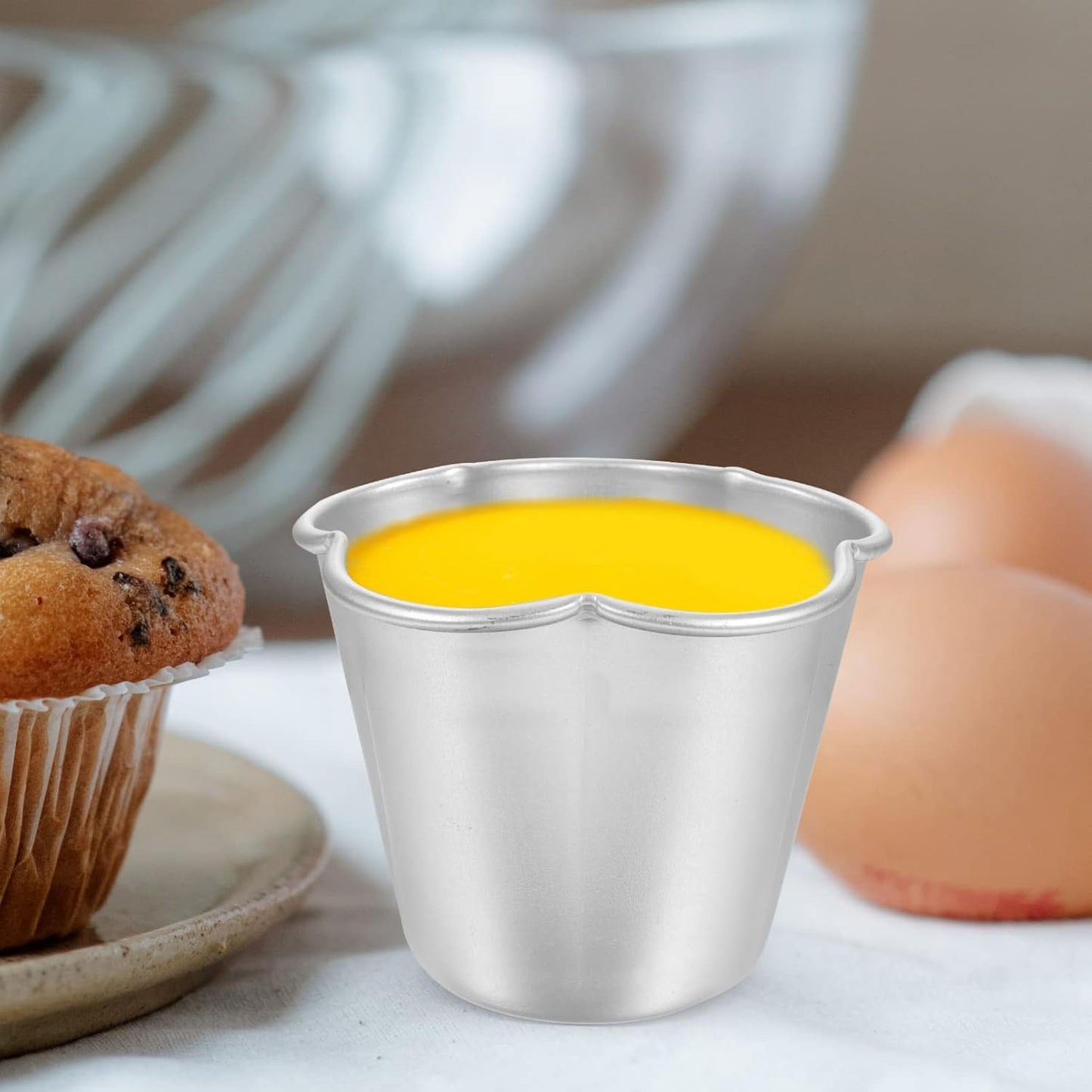 6pcs Flower Shape Pudding Moulds Aluminum Baking Cups Non Stick Round Nonstick Egg Tart Cupcake Muffin Cheesecake Mould for Baking Tool Cake Mold Silicone Egg Molds