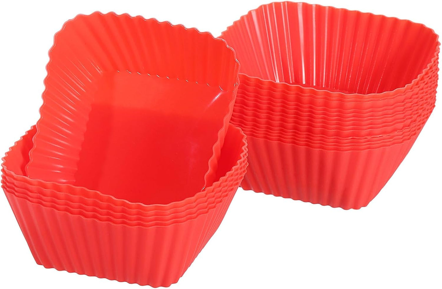 uxcell 18Pcs Silicone Cupcake Baking Cups, Silicone Muffins Liners Non-Stick Square Baking Cups, for Cooking Eggs Baking Muffins and Make a Cake(Red)
