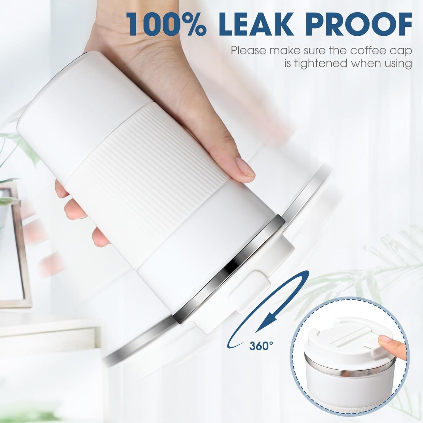 Sabary 4 Pack 16 oz Bulk Travel Coffee Mug with Lid Reusable Vacuum Insulated Coffee Tumbler Double Wall Thermal Stainless Steel Camping Tea Cup for Christmas Winter Drinks Employee Gift(White)