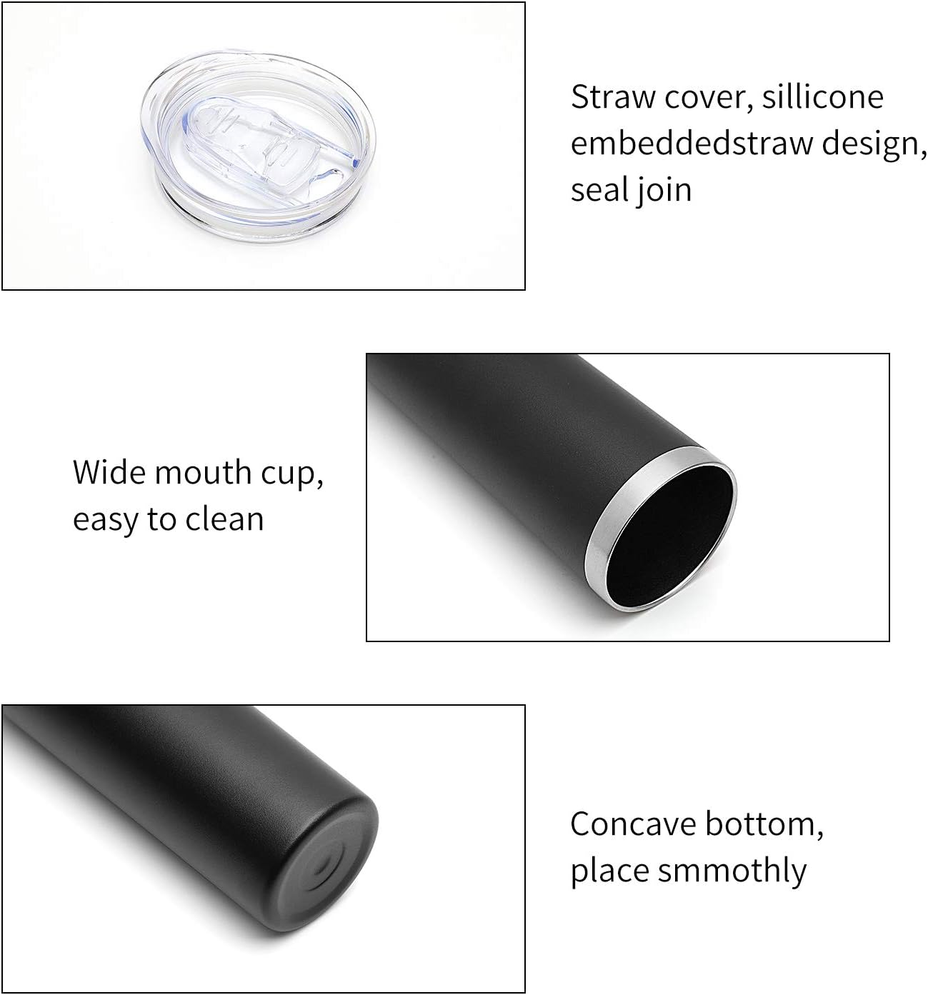 HASLE OUTFITTERS 20 oz Skinny Tumblers Bulk Set, Stainless Steel Insulated Slim Tumblers with Lids, Reusable Double Wall Travel Coffee Mugs, Durable Powder Coated Travel Water Cups(Black, 8)