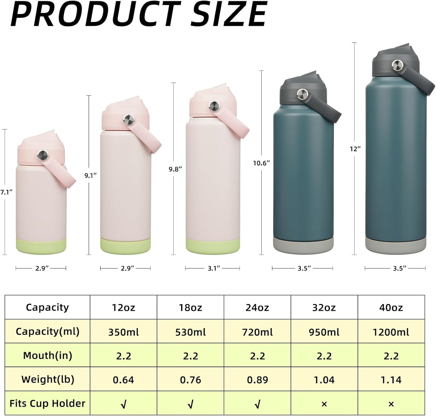 BJPKPK Insulated Water Bottle with Straw Lid, 12oz Thermos Water Bottles, Flex Handle & Non-slip Boot, BPA Free Leak Proof Stainless Steel Metal Thermos, Tumblers, Cups,Pearl Pink