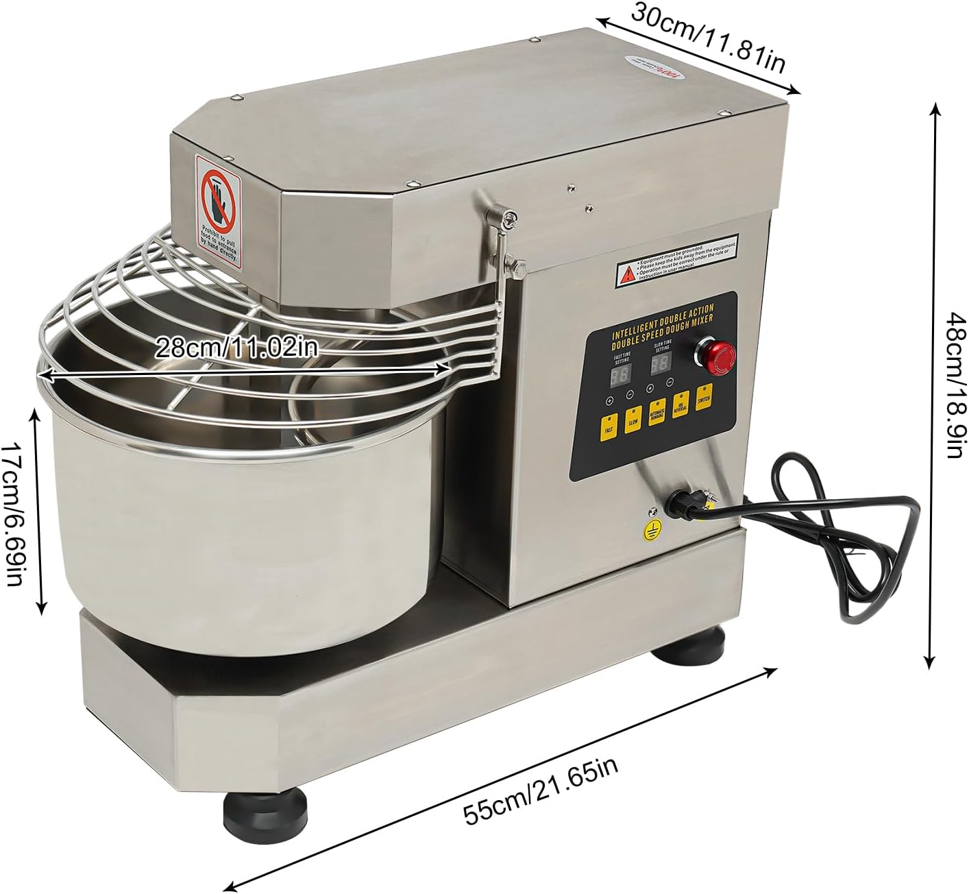Commercial Food Mixer 750w,Stainless Steel Dual Rotating Dough Kneading Machine,10.5QT Heavy-duty Dough Mixer with Food-Grade Bowl Security Shield Timer for Bakery Restaurant Home