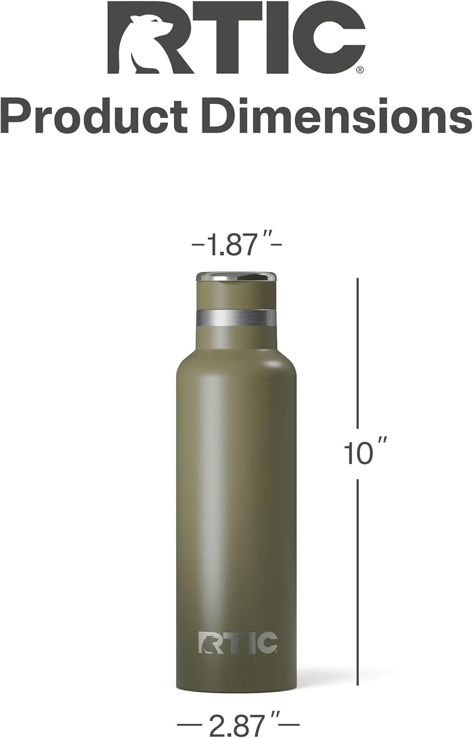 RTIC 20oz Journey Bottle Metal Stainless Steel Vacuum Insulated, BPA Free, Reusable, for Water, Hot and Cold Drinks, Travel, Sports, Camping, Olive