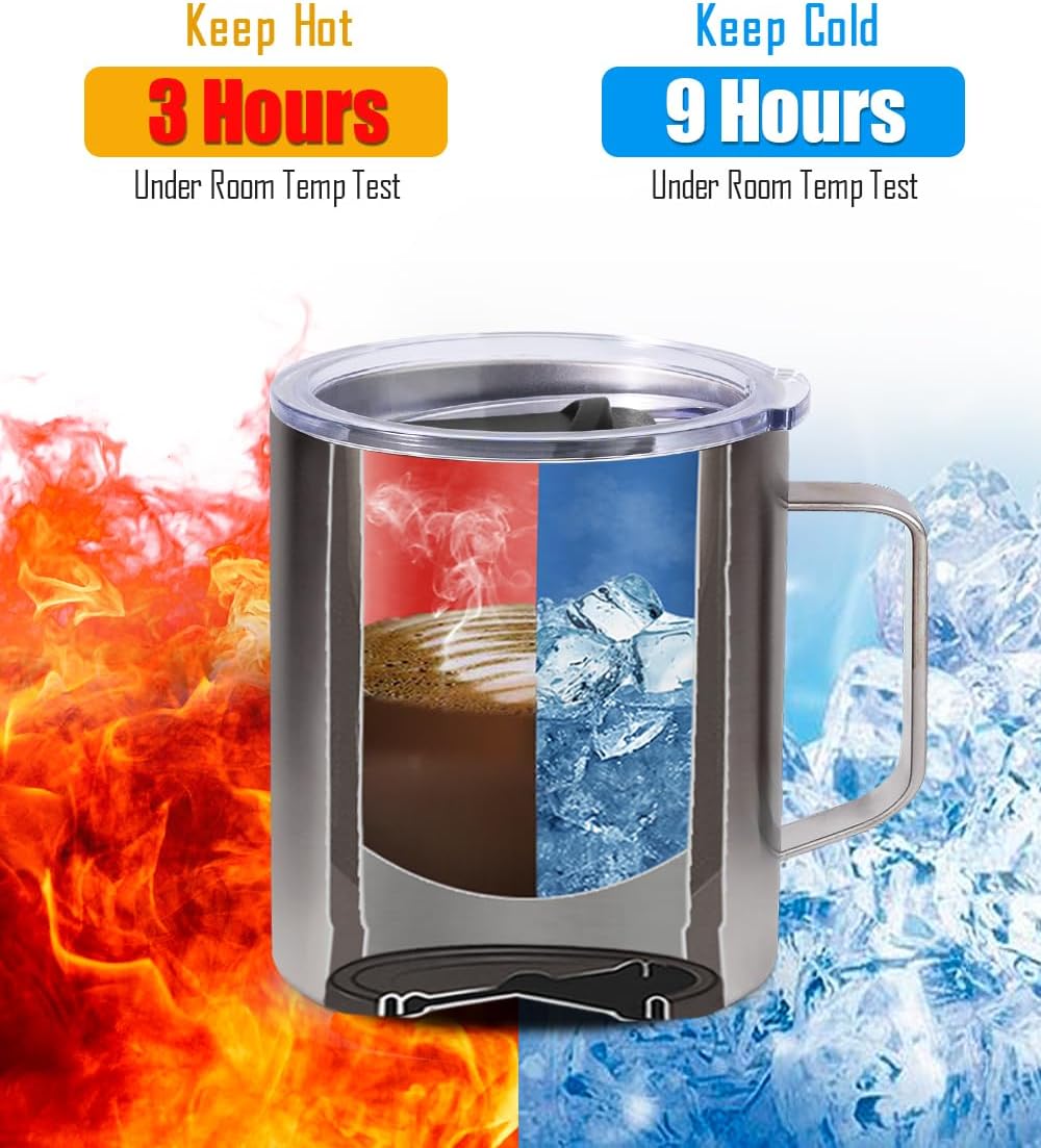 SUNWILL Travel Coffee Mug with Lid, Insulated Tumbler with Handle, 14 oz Stainless Steel Cup for Ice, Water, Tea, Powder Coated Wine Red