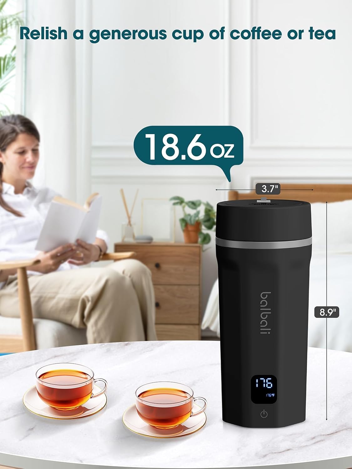 balbali 18.6oz Portable Kettle for Travel 100-250V Dual Voltage for International/Global/Europe - 6 Preset Travel Electric Kettle Hot Water Boiler/Heater/Warmer/Tea Maker - Black