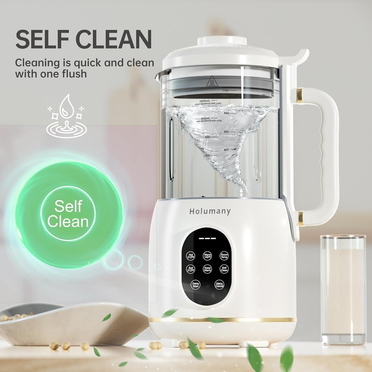 35oz Nut Milk Maker Machine - 8-in-1 Auto Programs for Almond, Oat, Soy Milk, with 18H Delay Start | 60s Self-Clean | Quiet Operation