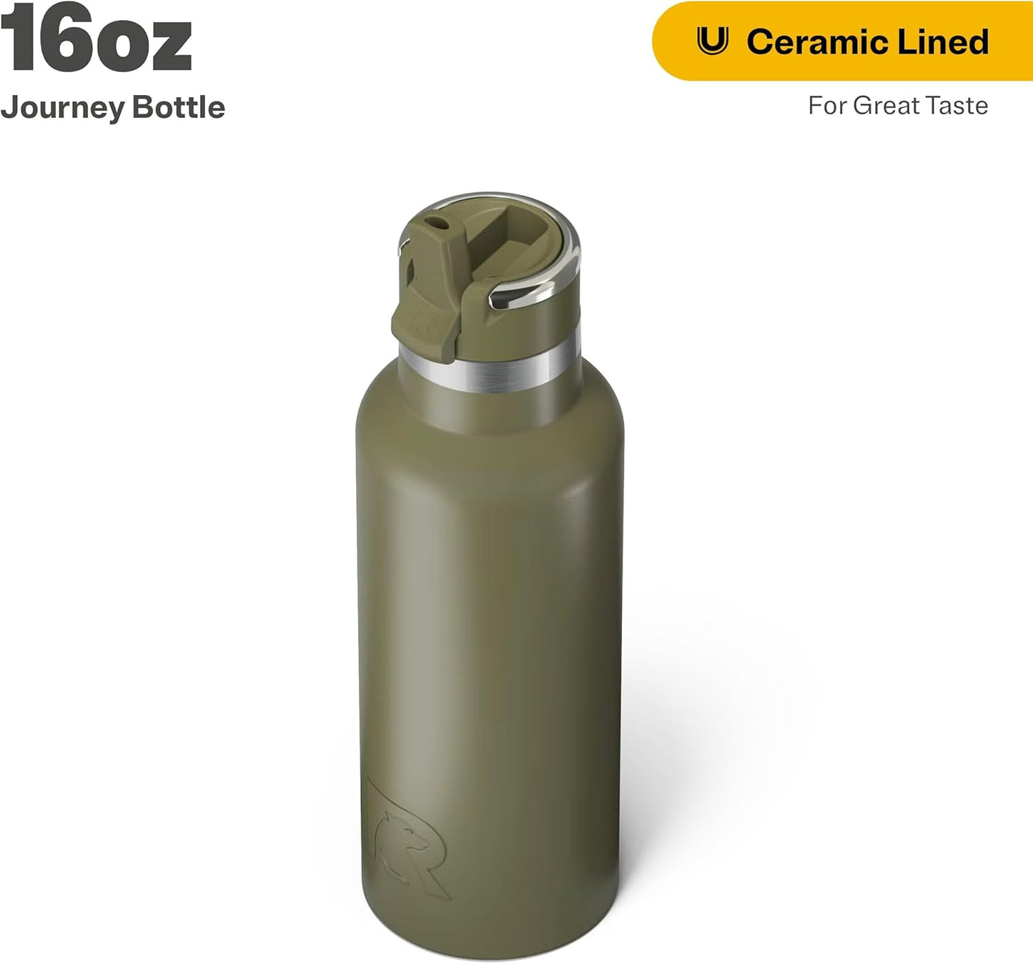 RTIC 16oz Journey Bottle Metal Stainless Steel Vacuum Insulated, BPA Free, Reusable, for Water, Hot and Cold Drinks, Travel, Sports, Camping, Olive