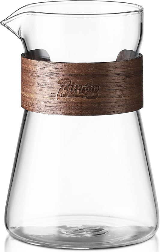 16 oz Glass Coffee Carafe with Wood Heat-Resistant Layer, Coffee Decanter Coffee Server for Pour Over, 1 Pcs Included (Clear)