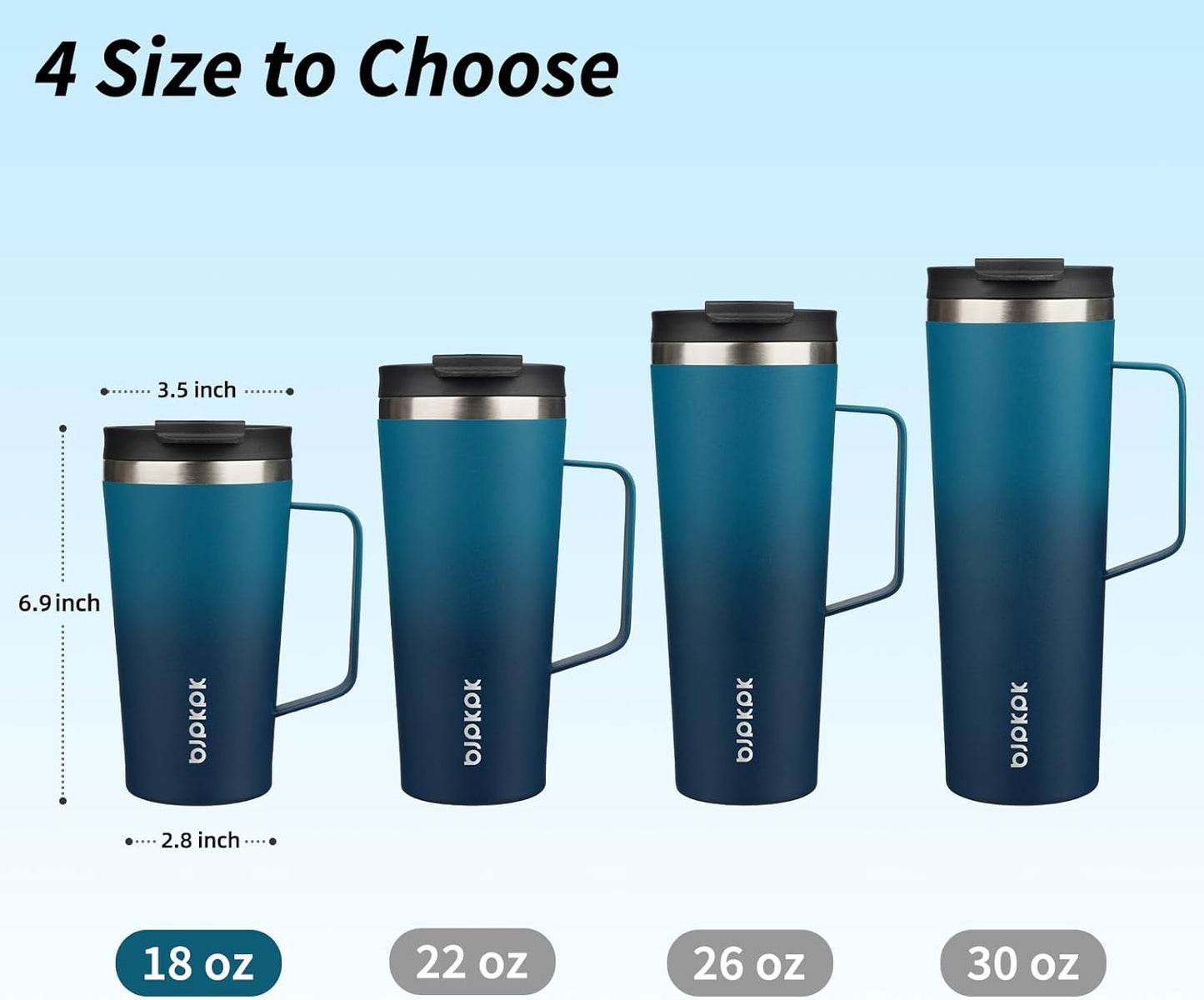 BJPKPK Insulated Tumbler with Handle, 18oz Insulated Tumblers with Lid and Straw, Stainless Steel Metal Water Bottles, Coffee Travel Mugs, Cups, Sea