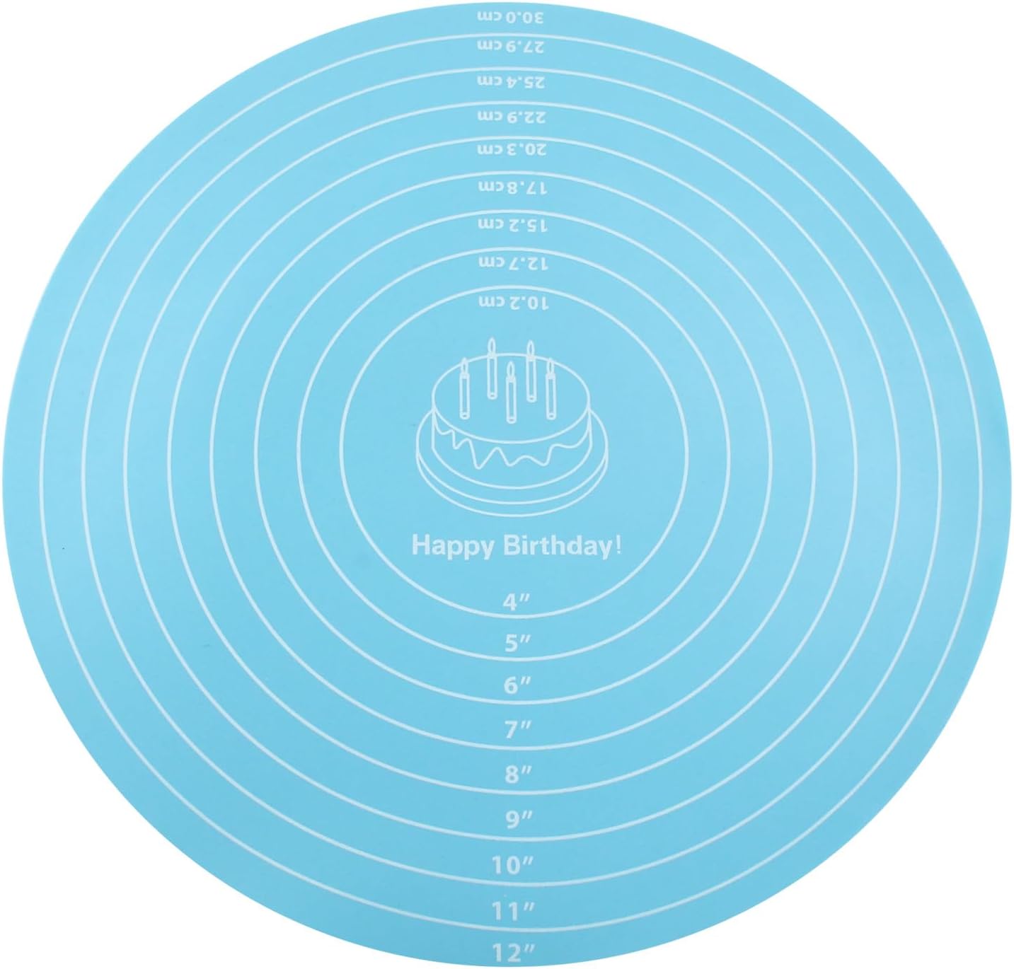 Hitefu 12 Inch Round Silicone Cake Mat, Silicone Baking Mat with Measurement for Cake Turntable & Rolling Dough (Blue)