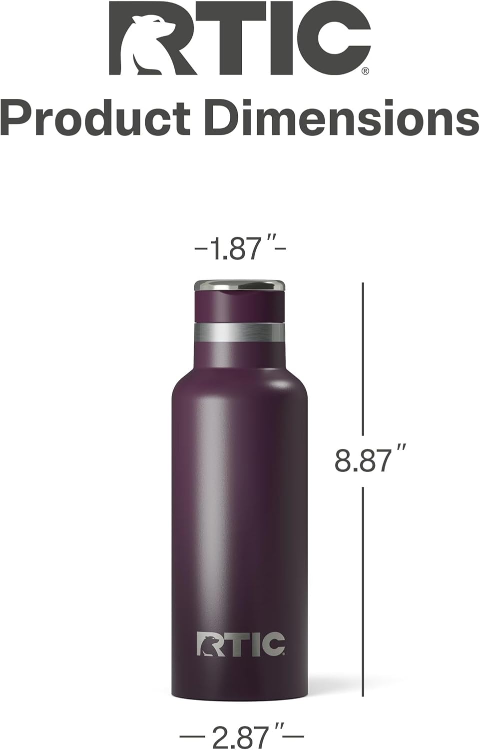 RTIC 16oz Journey Bottle Metal Stainless Steel Vacuum Insulated, BPA Free, Reusable, for Water, Hot and Cold Drinks, Travel, Sports, Camping, Plum