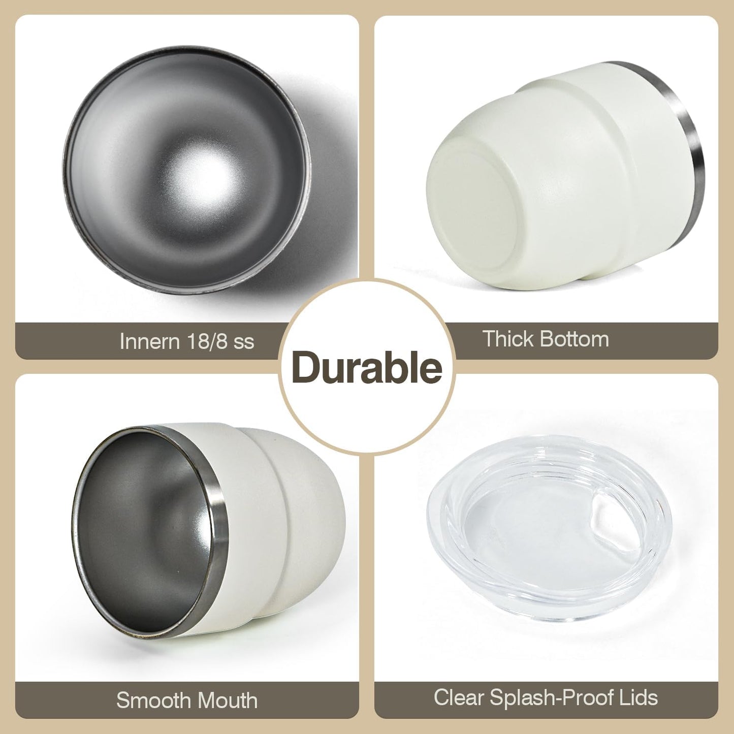 4oz Stackable Cup, Vacuum Insulated Espresso Cup Set of 2, Espresso Shot Glass for Coffee, Double Wall Stainless Steel Mini Tumbler Shot Glasses with Straw and Lid (A-white2P, 4oz)