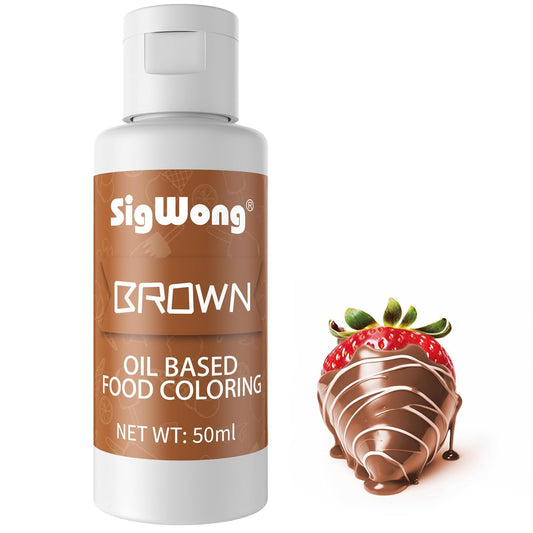 Oil Based Food Coloring for Chocolate - 50ml Brown Upgraded Edible Oil Based Food Dye for Cake Decorating, Baking, Candy Melts, Cookie, Icing Frosting, Fondant, Meringues - 1.69 Fl.Oz Bottles