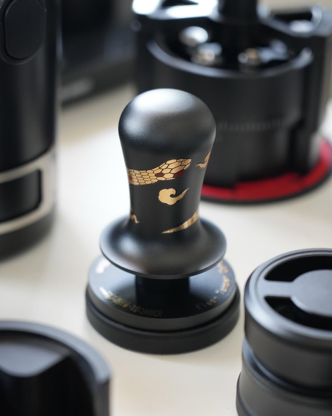 MHW-3BOMBER 58.35mm Espresso Tamper New Year Edition Snake Pattern - 3 Spring Loaded Coffee Tamper with Sound Feedback - Barista Tamper Tool - Ergonomic Handle Ripple Base T6079TS-OS