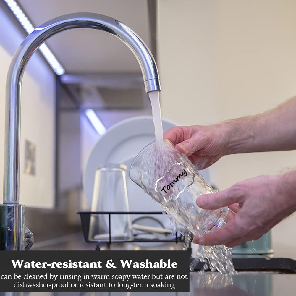 Kitchen Pantry Food Containers Clear Labels with Silver Border, 138 Waterproof Removable Write-on Sticker Labels Tags to Organize Spice Jars Condiment Flour Sugar Canisters Storage Bins,Free 2 Markers