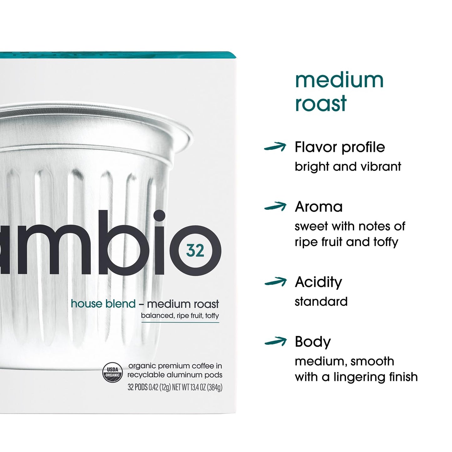 Cambio Roasters House Blend Coffee Pods - New Aluminum Pods, Organic Coffee K Cups, Medium Roast K Cup Coffee, Works With Keurig, 60 Count