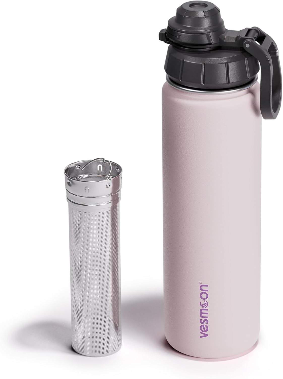 Vessence Tea Infuser Bottle - 24 Oz Insulated Loose Leaf & Fruit Infuser Bottle | Leak Proof with FlowSip Lid